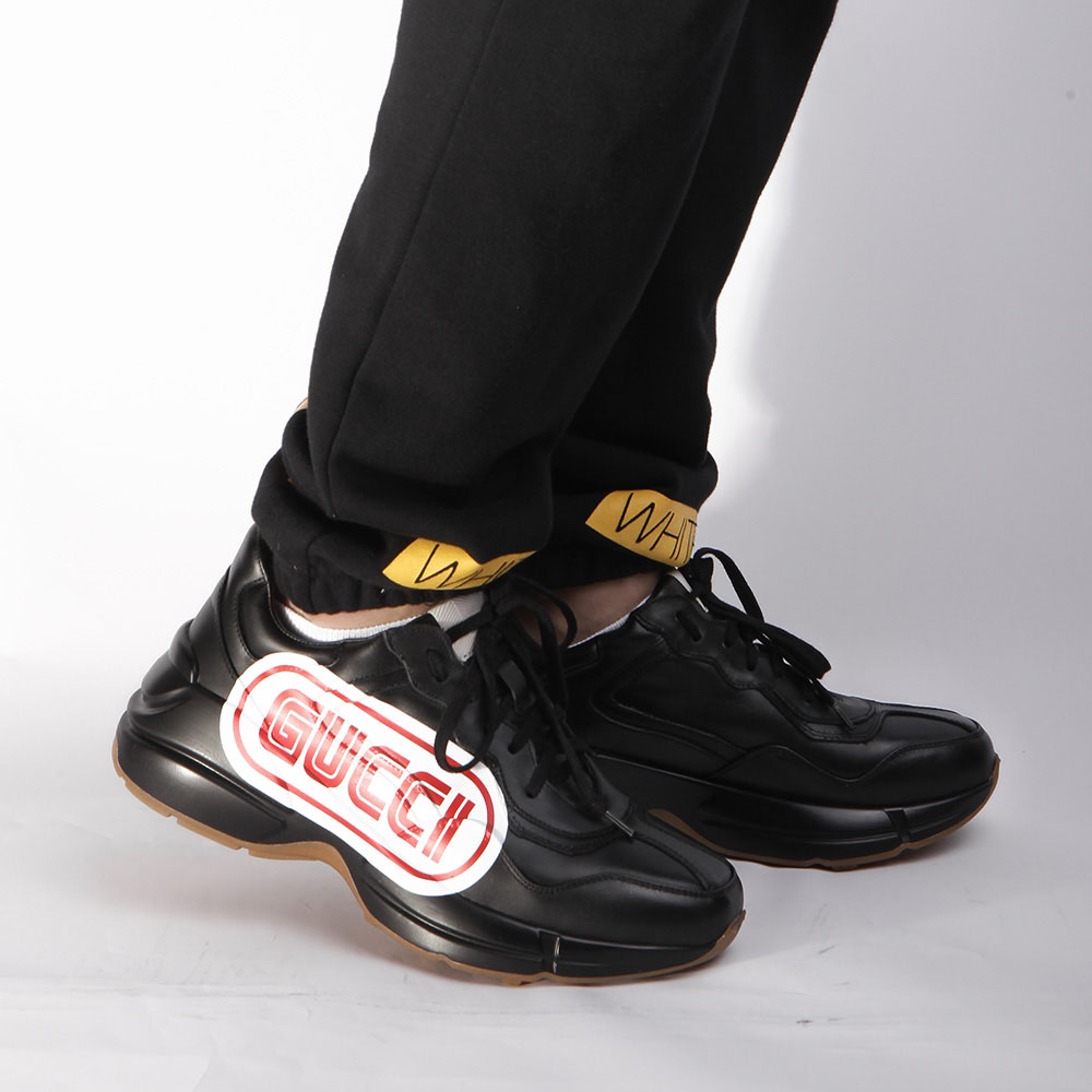 Gucci Rhyton Print Leather Sneaker(Black) - 