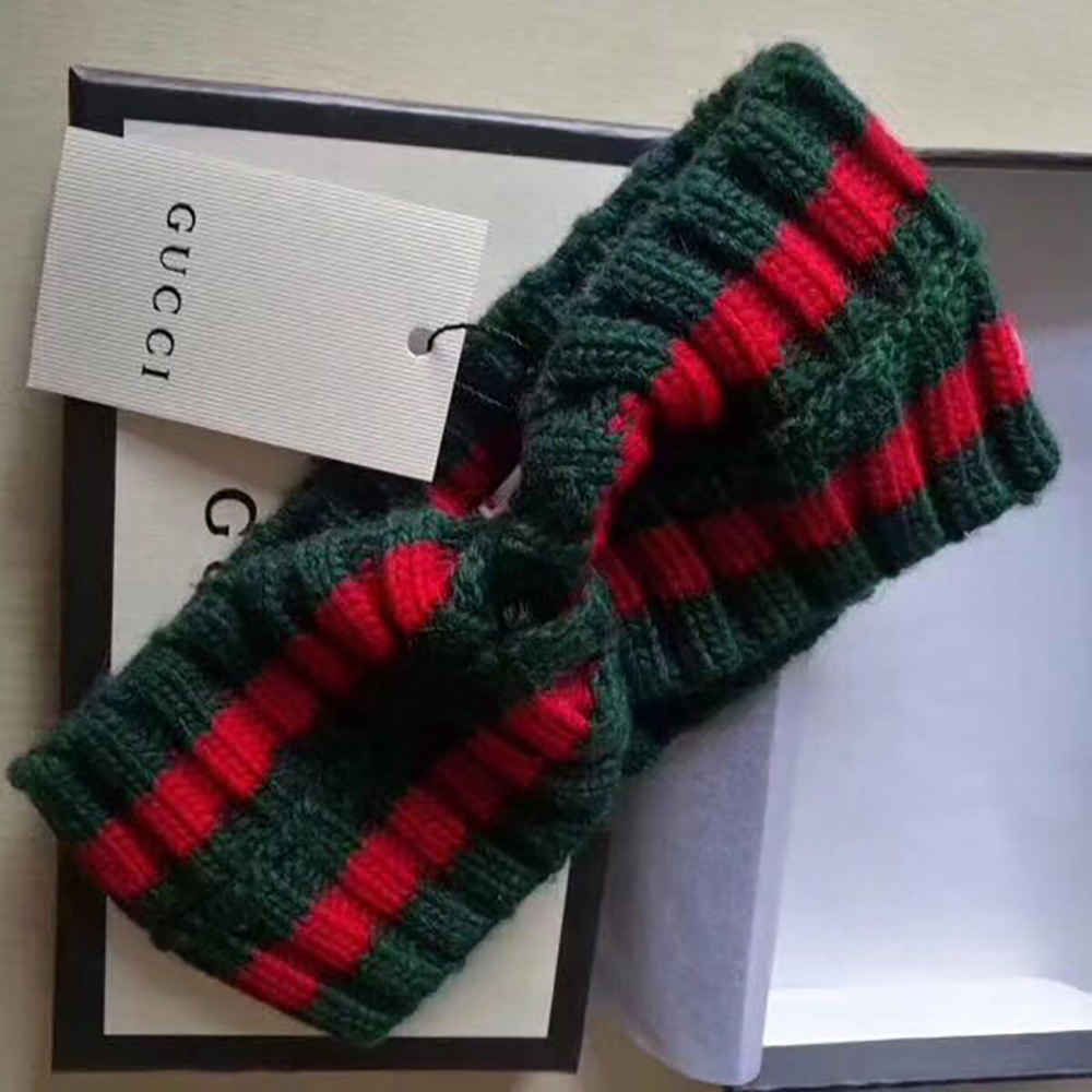 Gucci Green And Red Wool Web Headband  - 