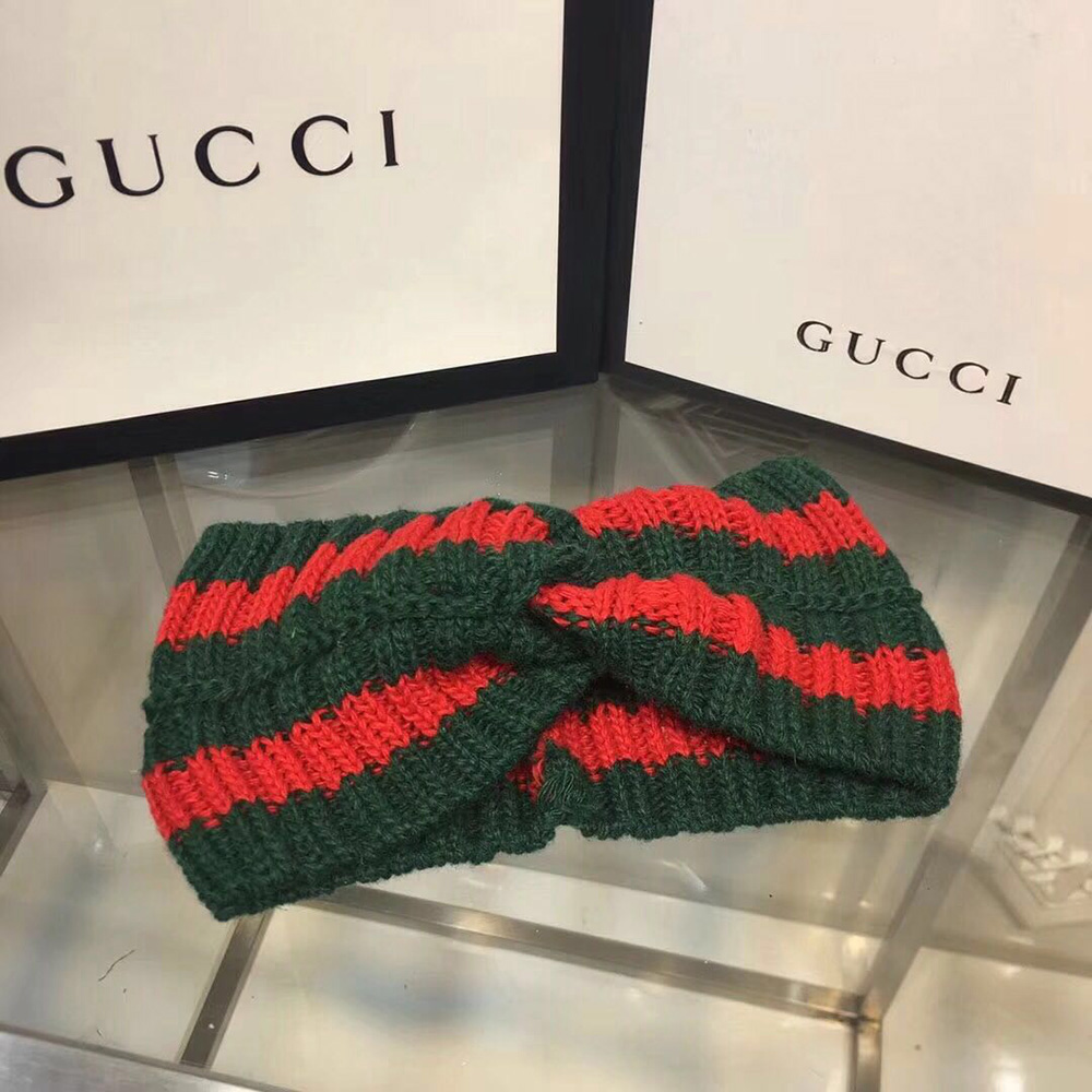 Gucci Green And Red Wool Web Headband  - 