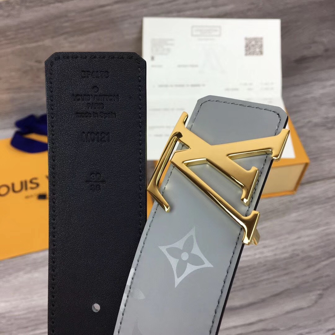 Louis Vuitton Grey 40MM Reversible Belt (Gold Buckle) - 