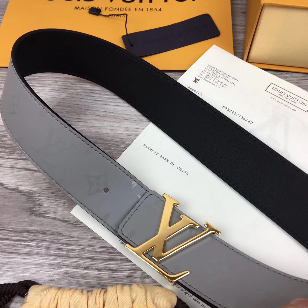 Louis Vuitton Grey 40MM Reversible Belt (Gold Buckle) - 