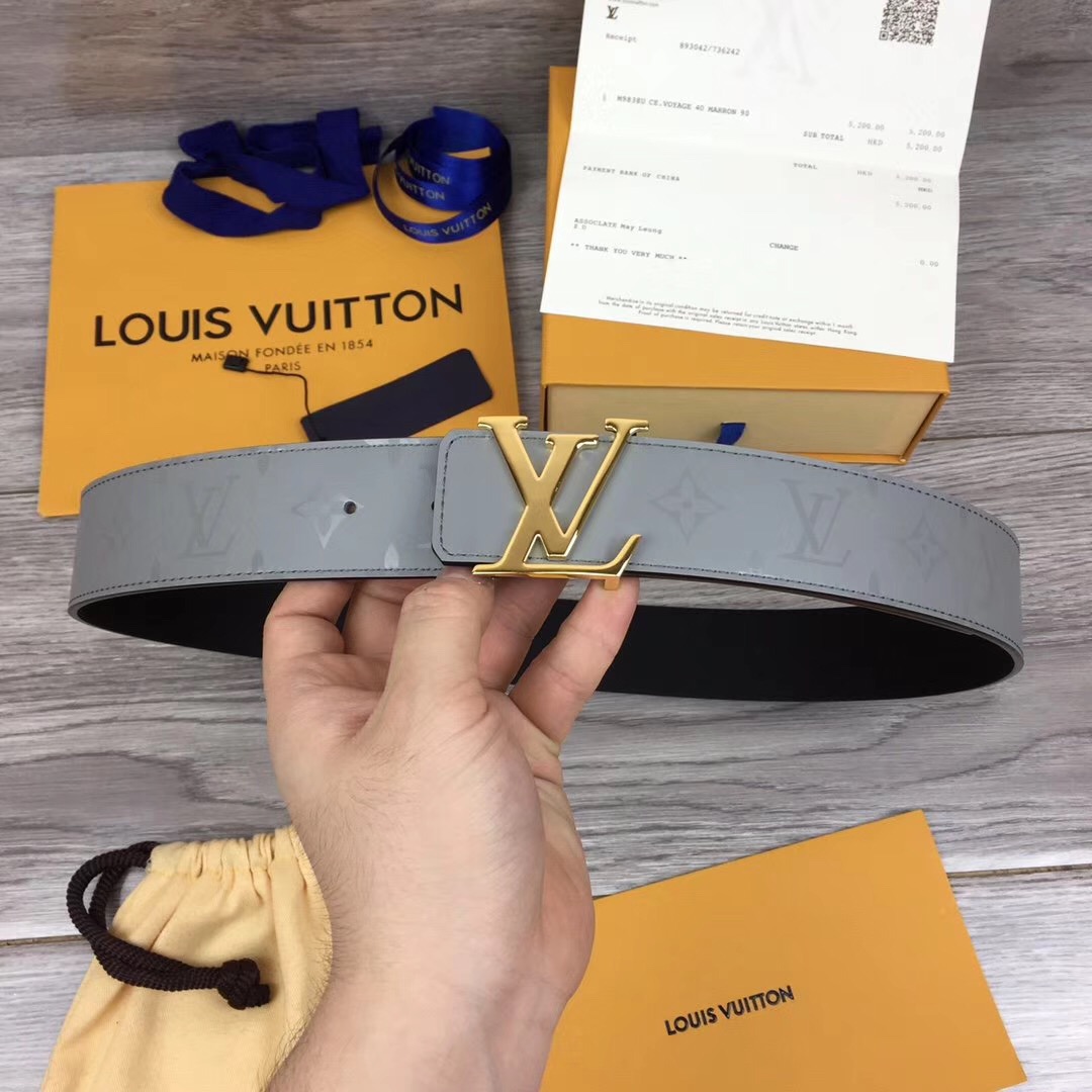 Louis Vuitton Grey 40MM Reversible Belt (Gold Buckle) - 