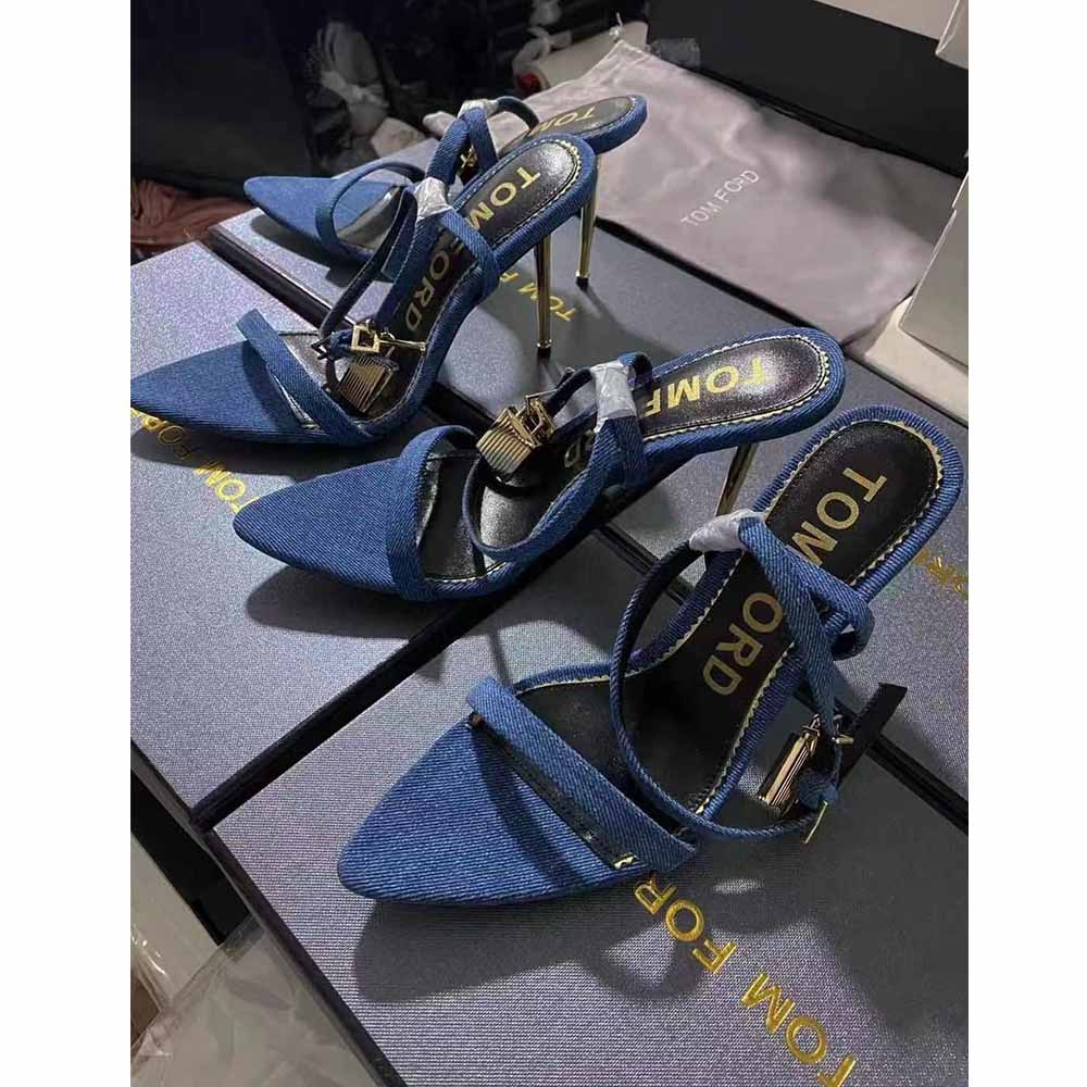 Tom Ford 10cm Denim Lock&Key Stiletto Sandals - 