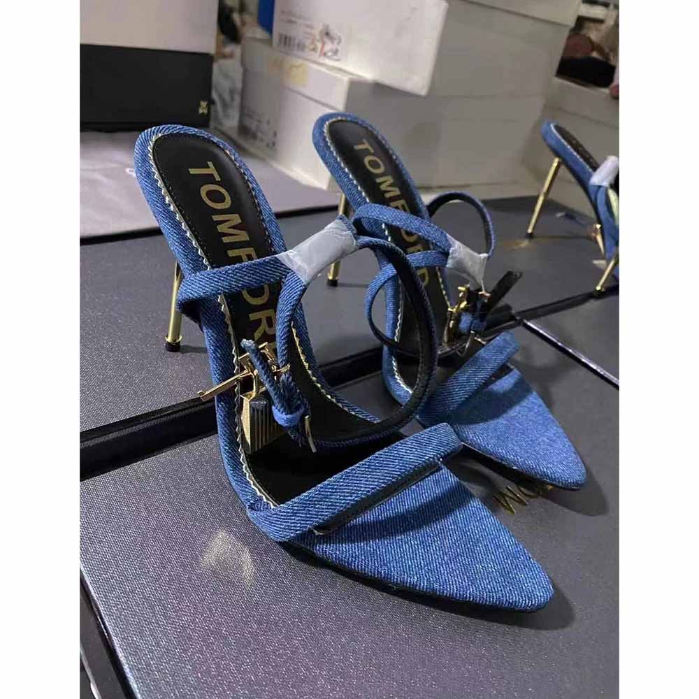 Tom Ford 10cm Denim Lock&Key Stiletto Sandals - 