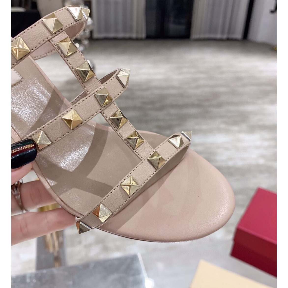 Saint Laurent Rockstud Caged 60mm Slide Sandals - 