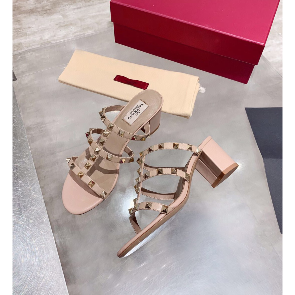Saint Laurent Rockstud Caged 60mm Slide Sandals - 