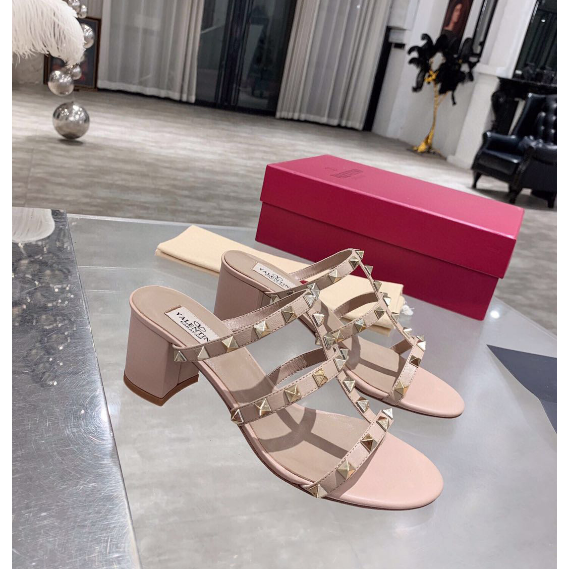 Saint Laurent Rockstud Caged 60mm Slide Sandals - 