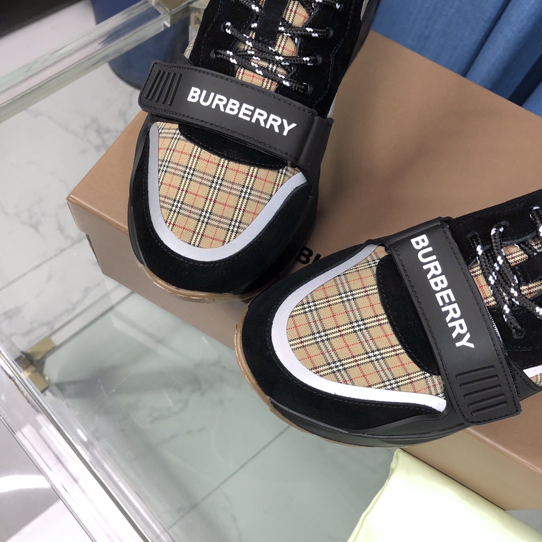 Burberry Check Cotton Canvas And Leather Sneakers - 