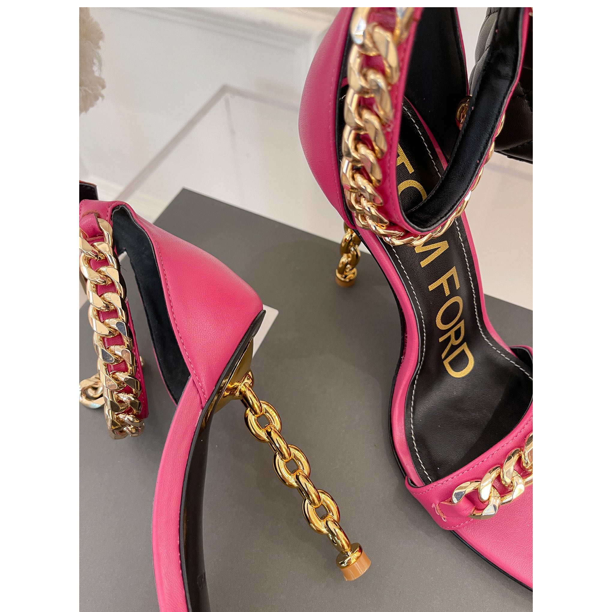 Tom Ford Chain-Trimmed Leather Sandals With Heel Height Of 10.5cm - 