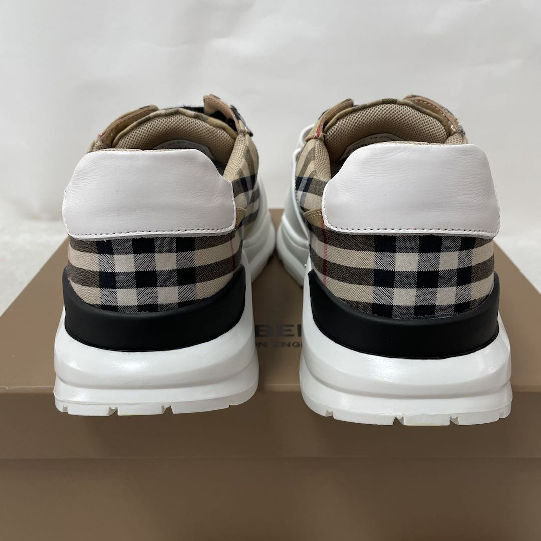 Burberry Check Cotton And Leather Sneakers - 
