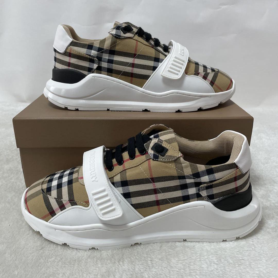 Burberry Check Cotton And Leather Sneakers - 