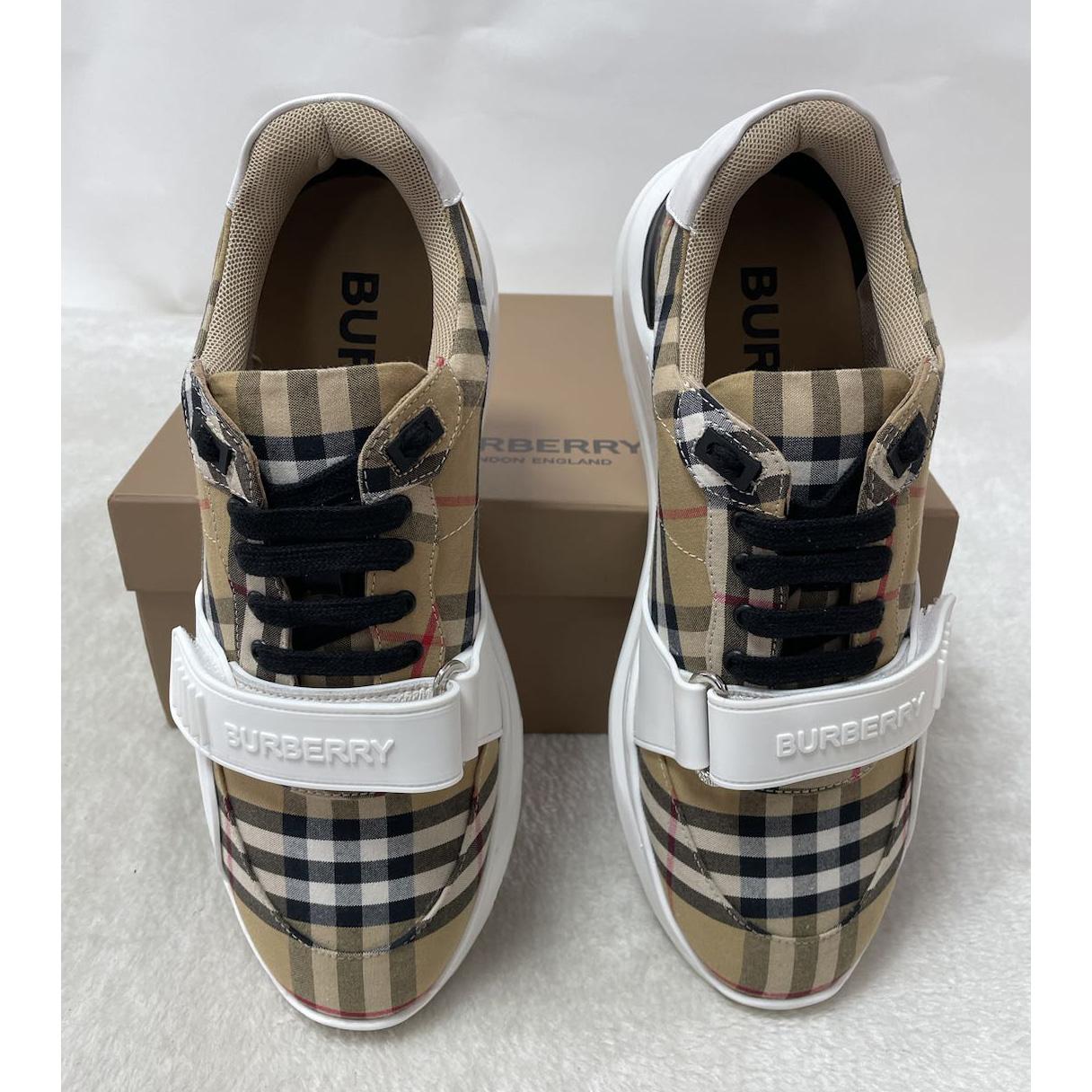 Burberry Check Cotton And Leather Sneakers - 
