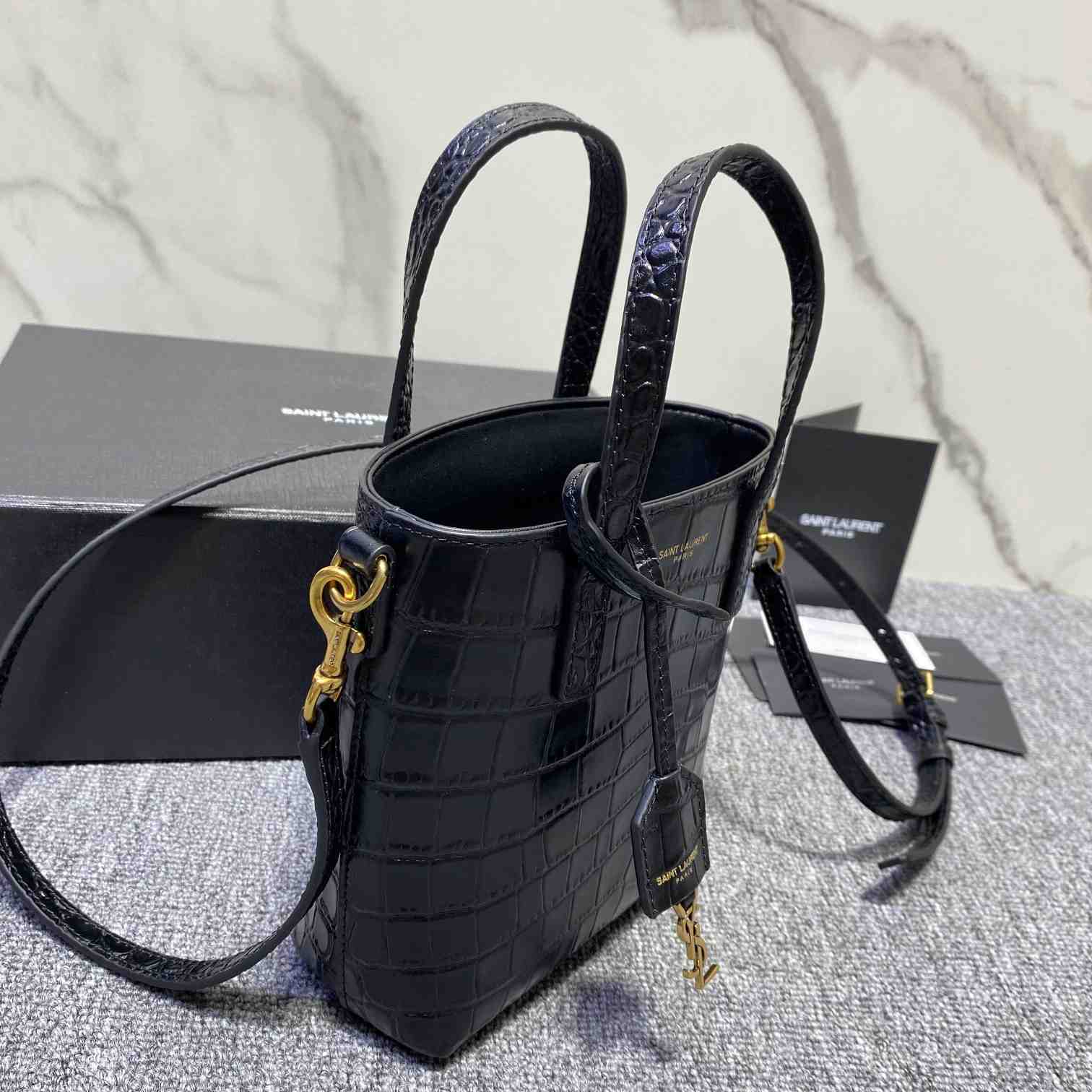 Saint Laurent Paris Mini Toy Shopping In Crocodile-Embossed Leather  - 