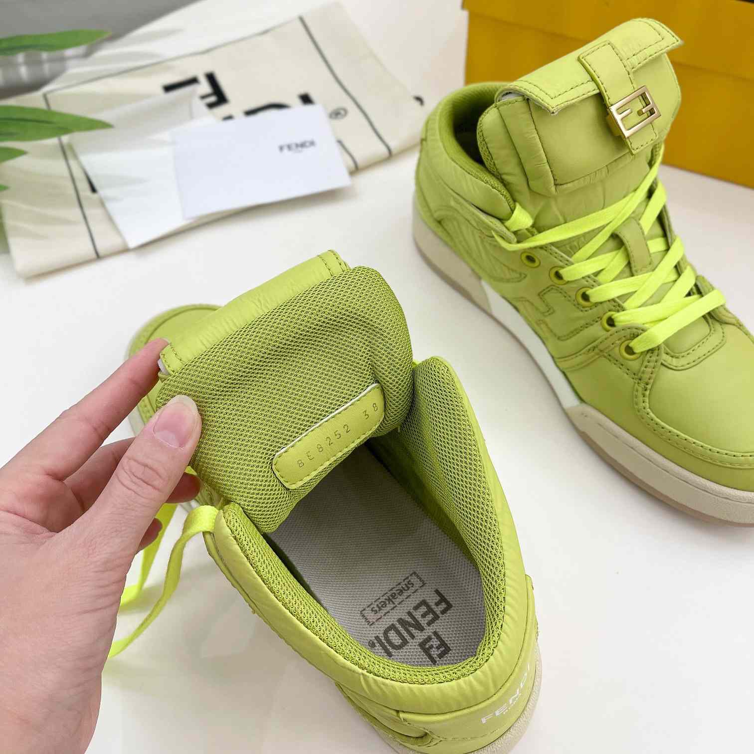 Fendi Match Acid Green Nylon High-Tops Sneaker - 