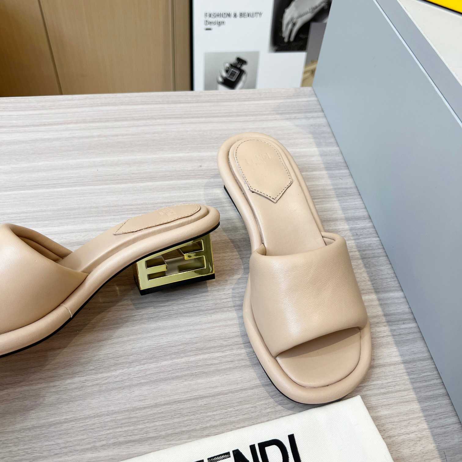Fendi Baguette Beige Nappa Leather Slides - 