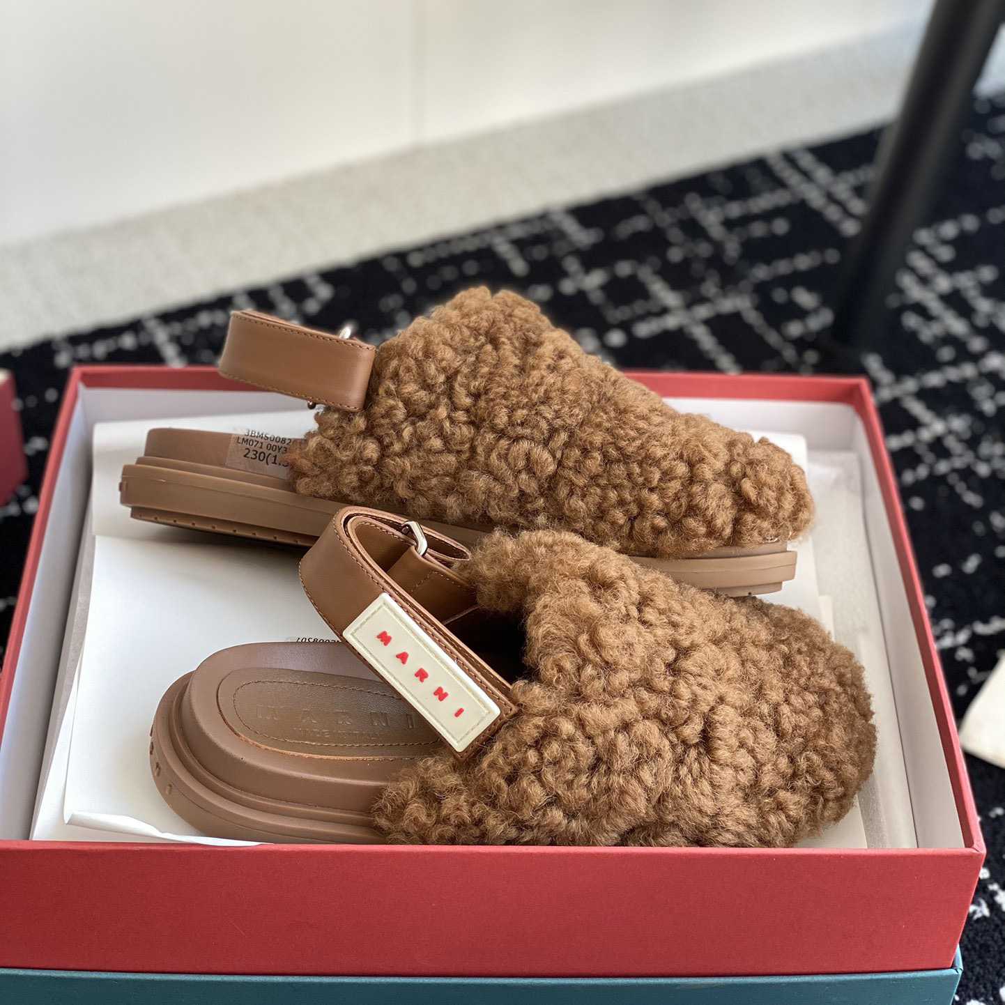 Marni Brown Shearling Sabot - 