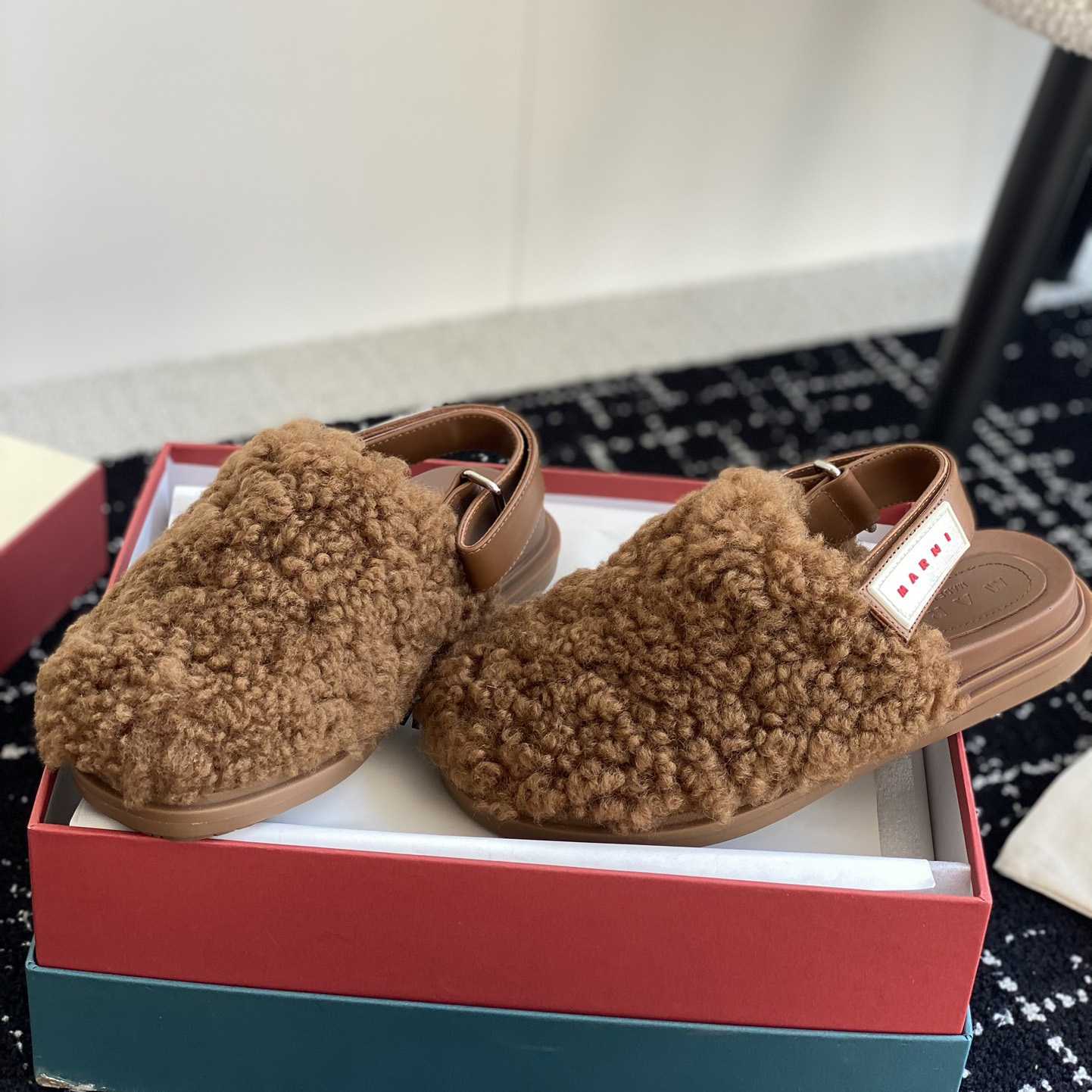 Marni Brown Shearling Sabot - 