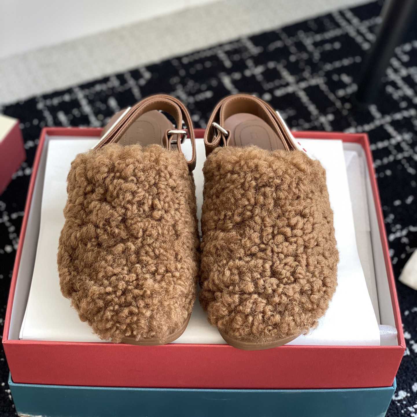 Marni Brown Shearling Sabot - 