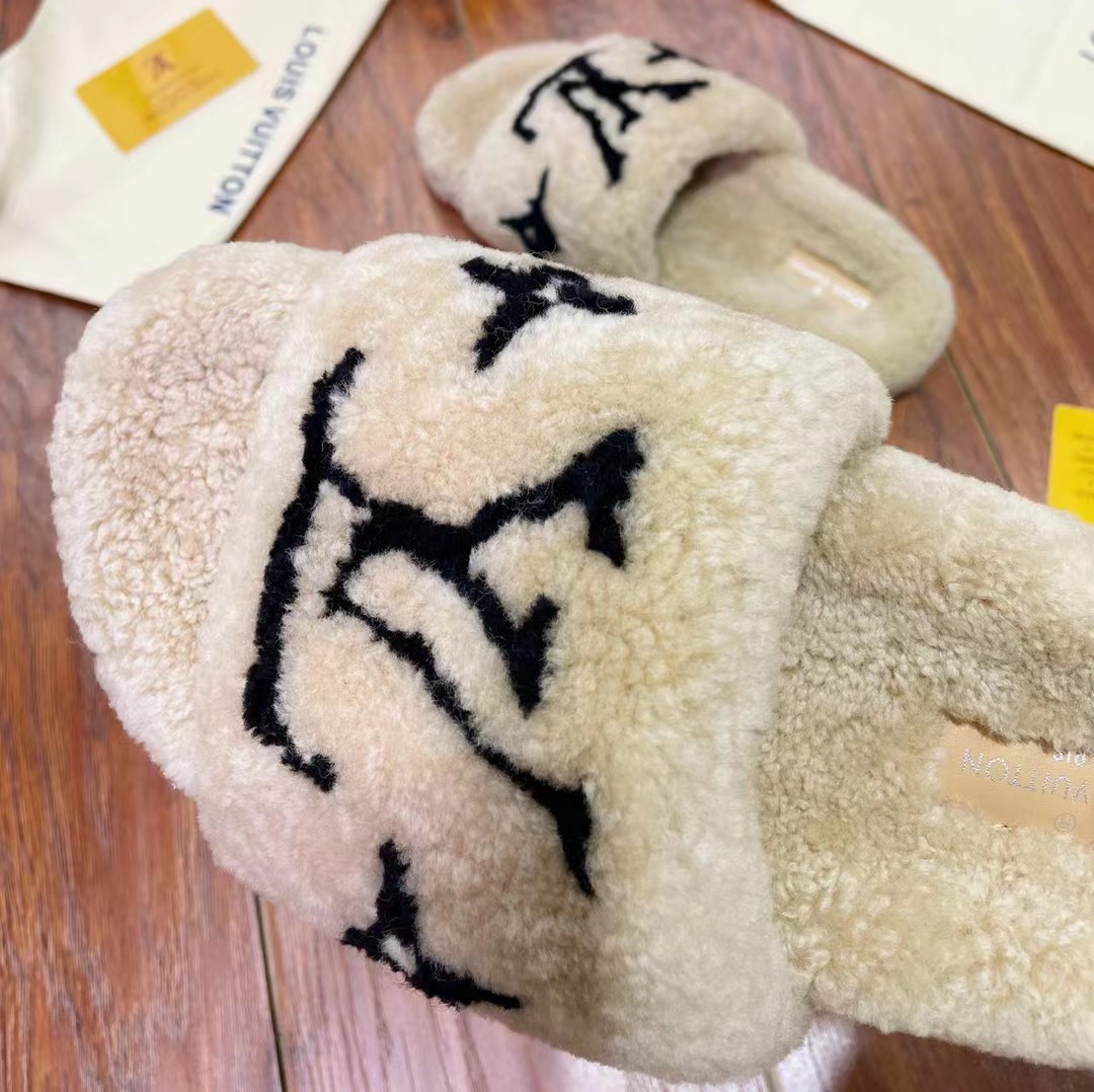 Louis Vuitton Shearling Slides - 