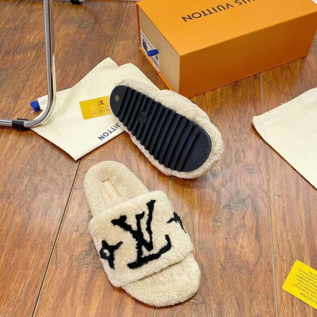Louis Vuitton Shearling Slides - 