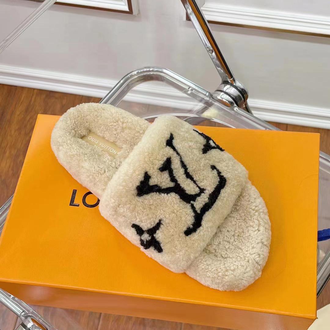 Louis Vuitton Shearling Slides - 