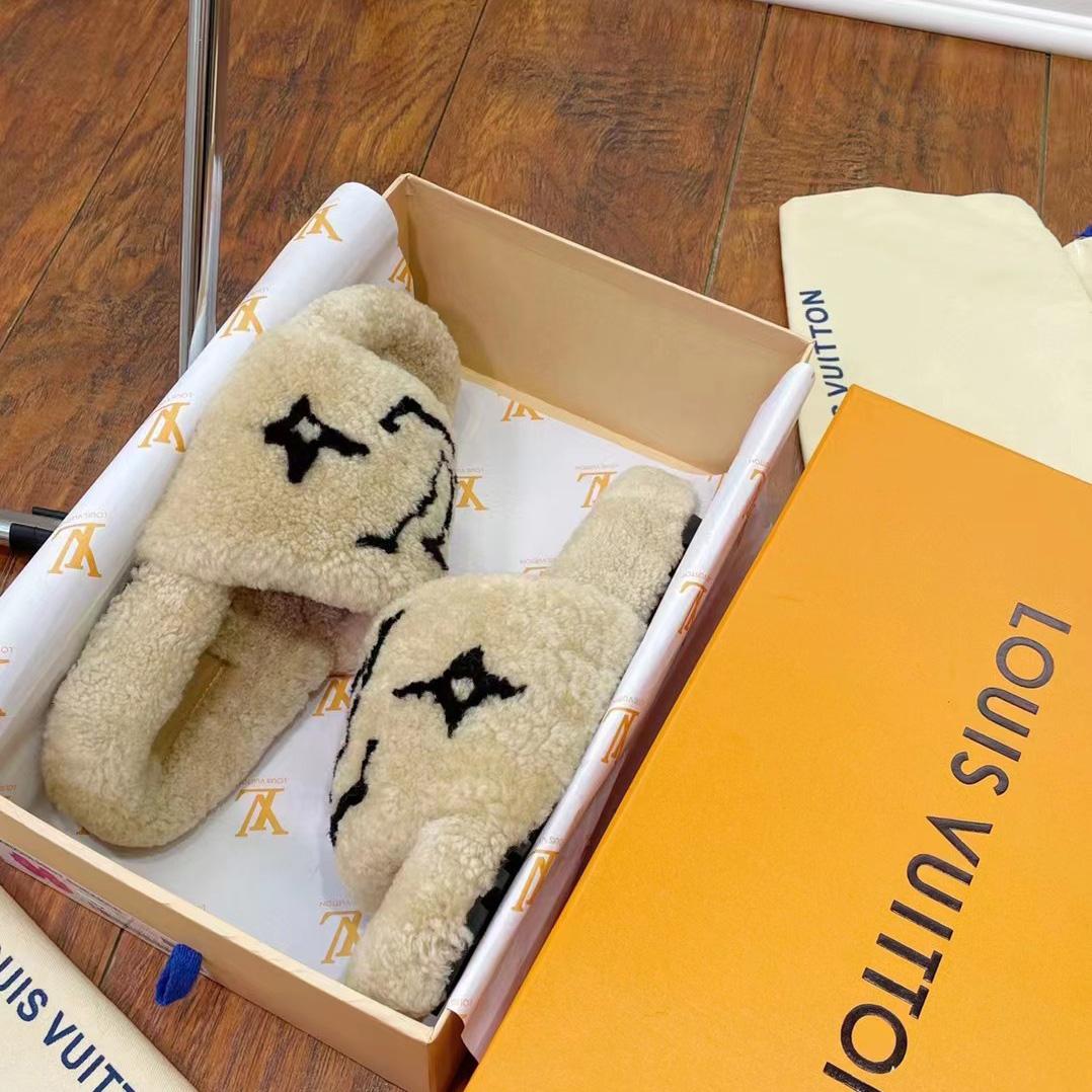 Louis Vuitton Shearling Slides - 