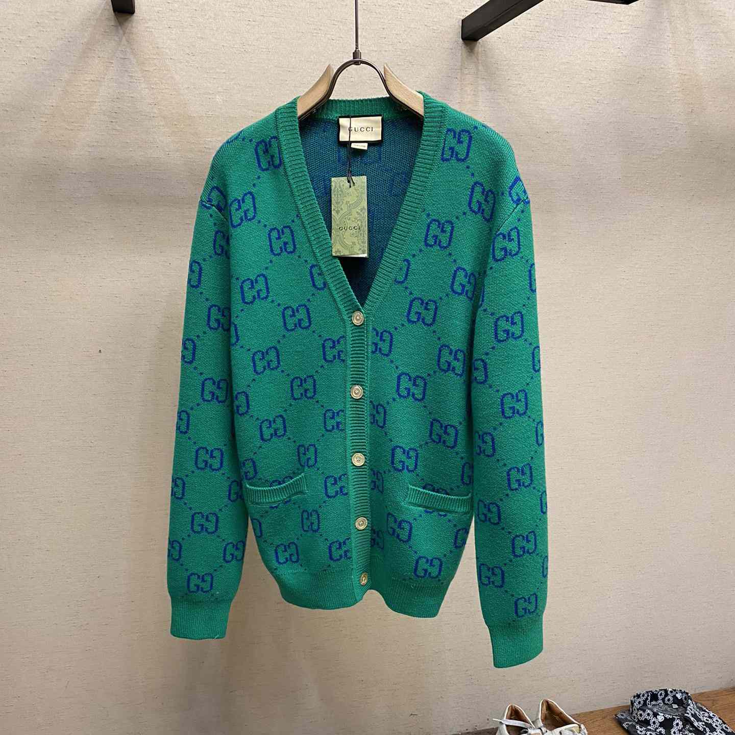 Gucci Green Knit GG Cardigan  - DesignerGu