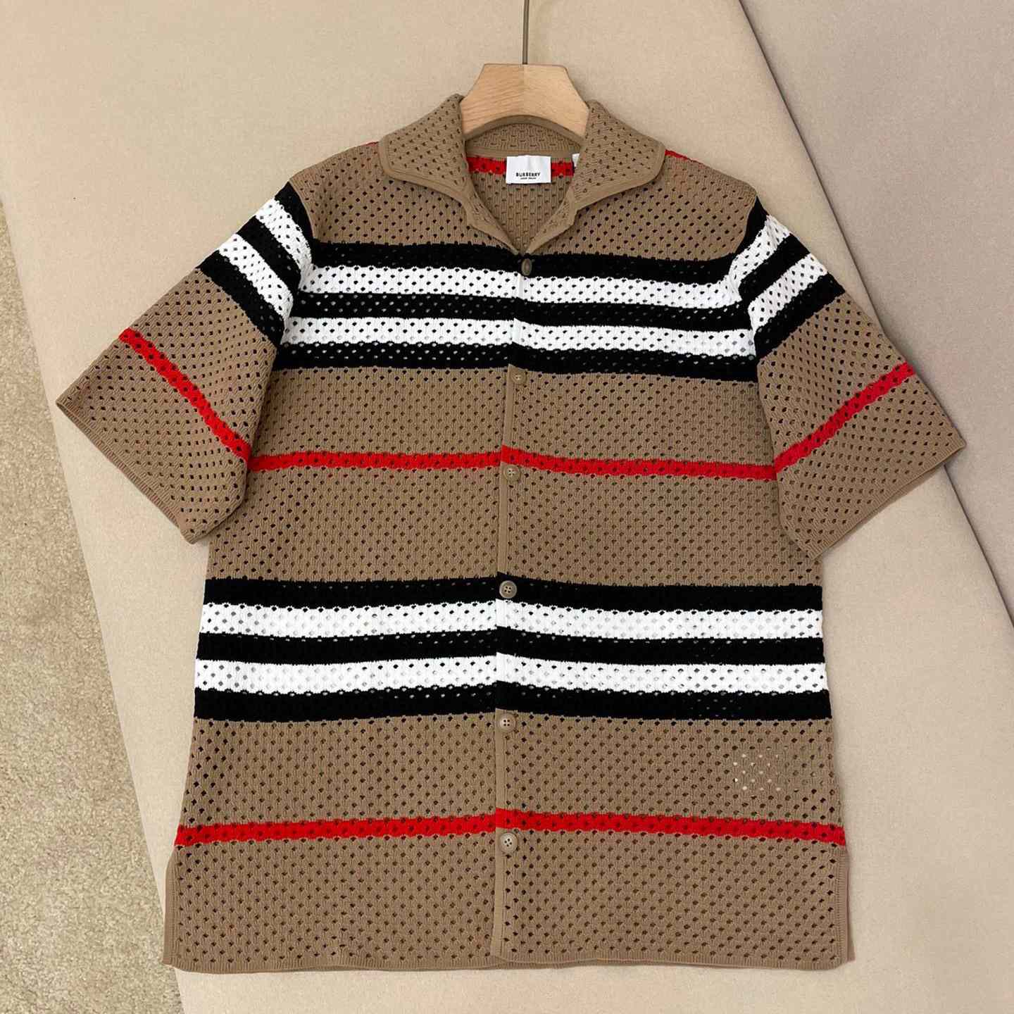 Burberry Icon Stripe Pointelle Knit Shirt - DesignerGu