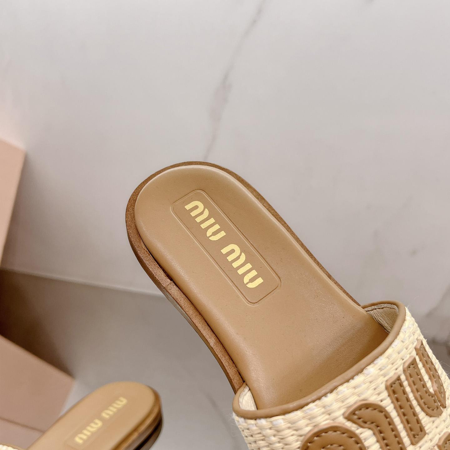 Miu Miu Raffia-effect Woven Fabric Slides - 