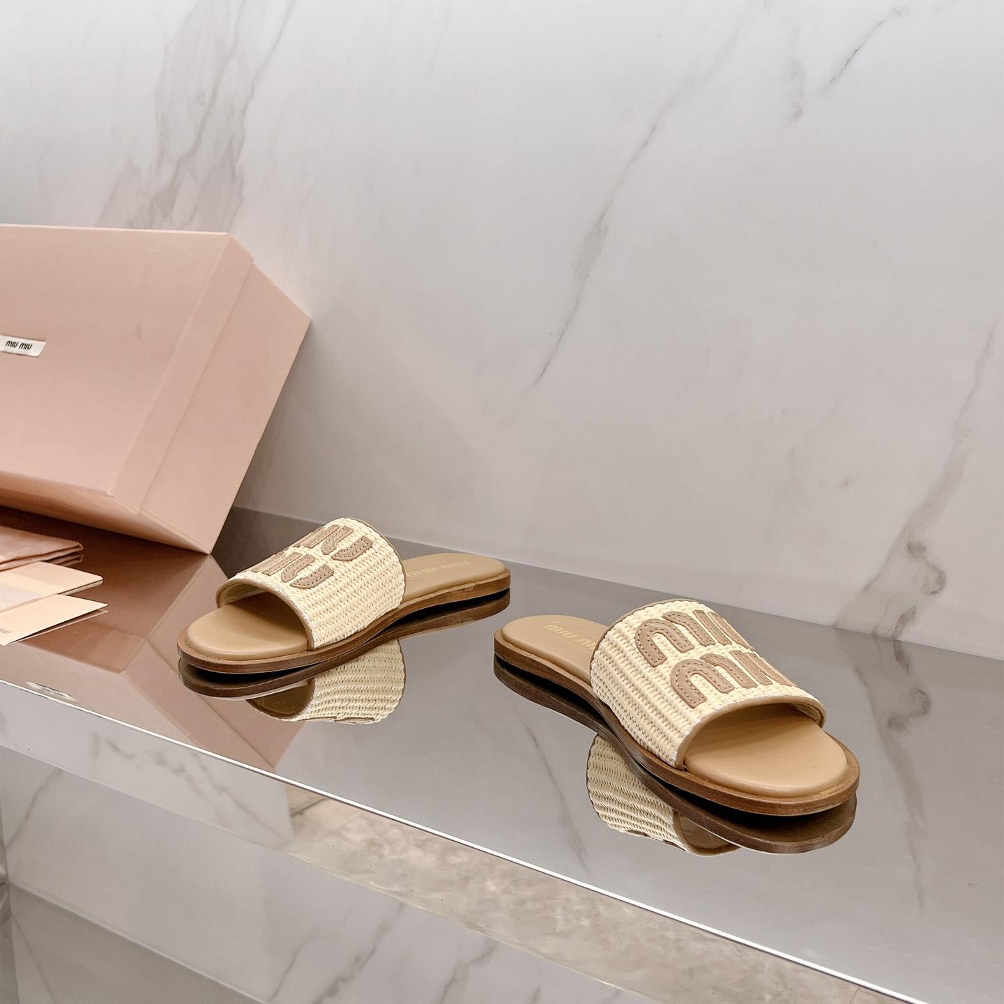Miu Miu Raffia-effect Woven Fabric Slides - 