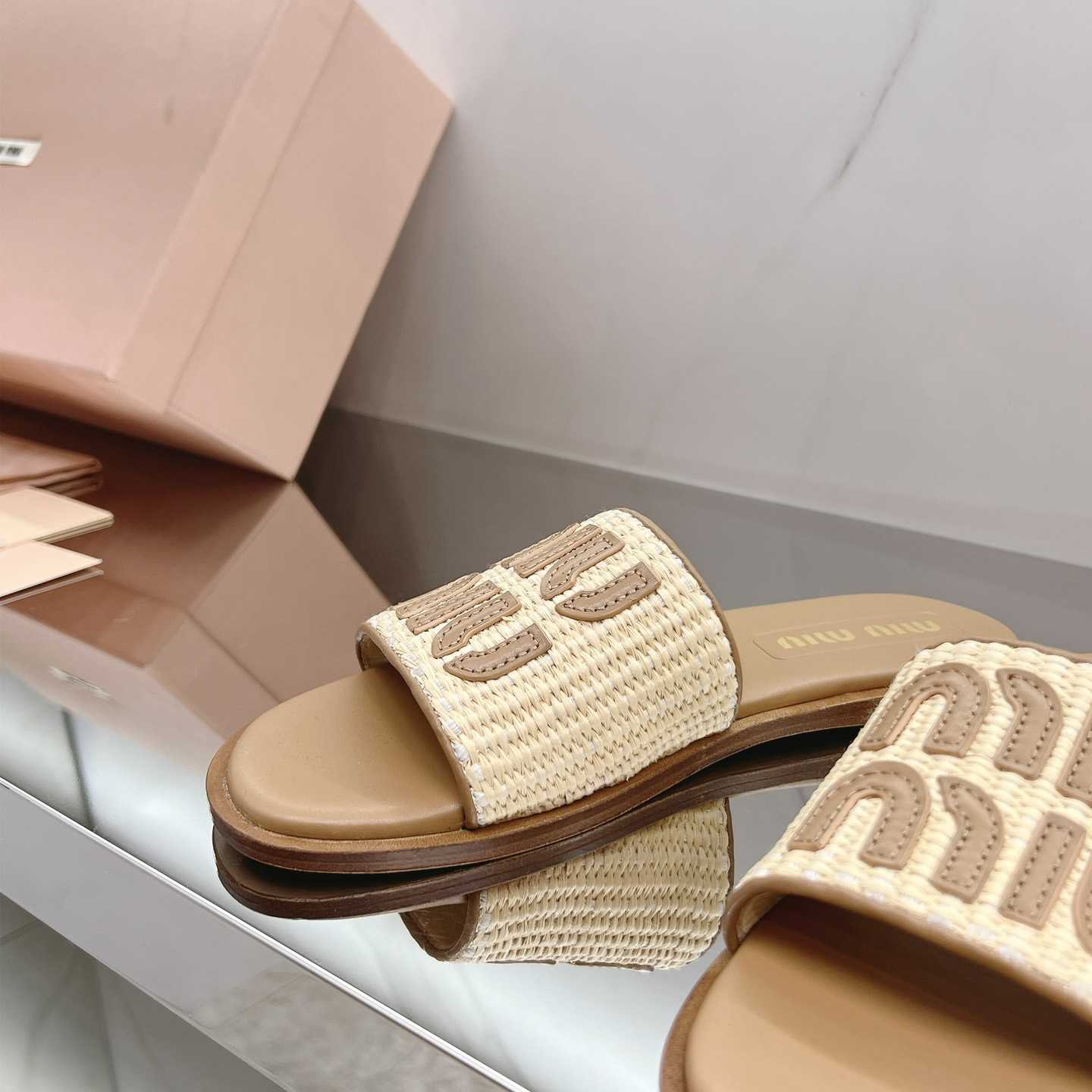 Miu Miu Raffia-effect Woven Fabric Slides - 