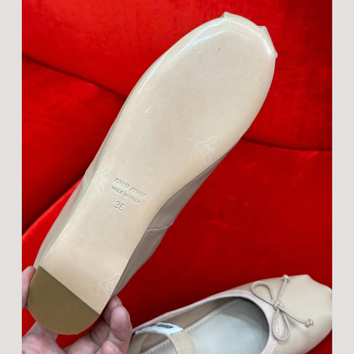 Miu Miu Leather Bow Ballerina Flats - 