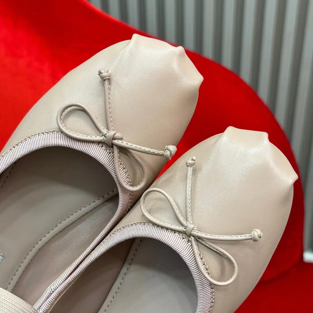 Miu Miu Leather Bow Ballerina Flats - 