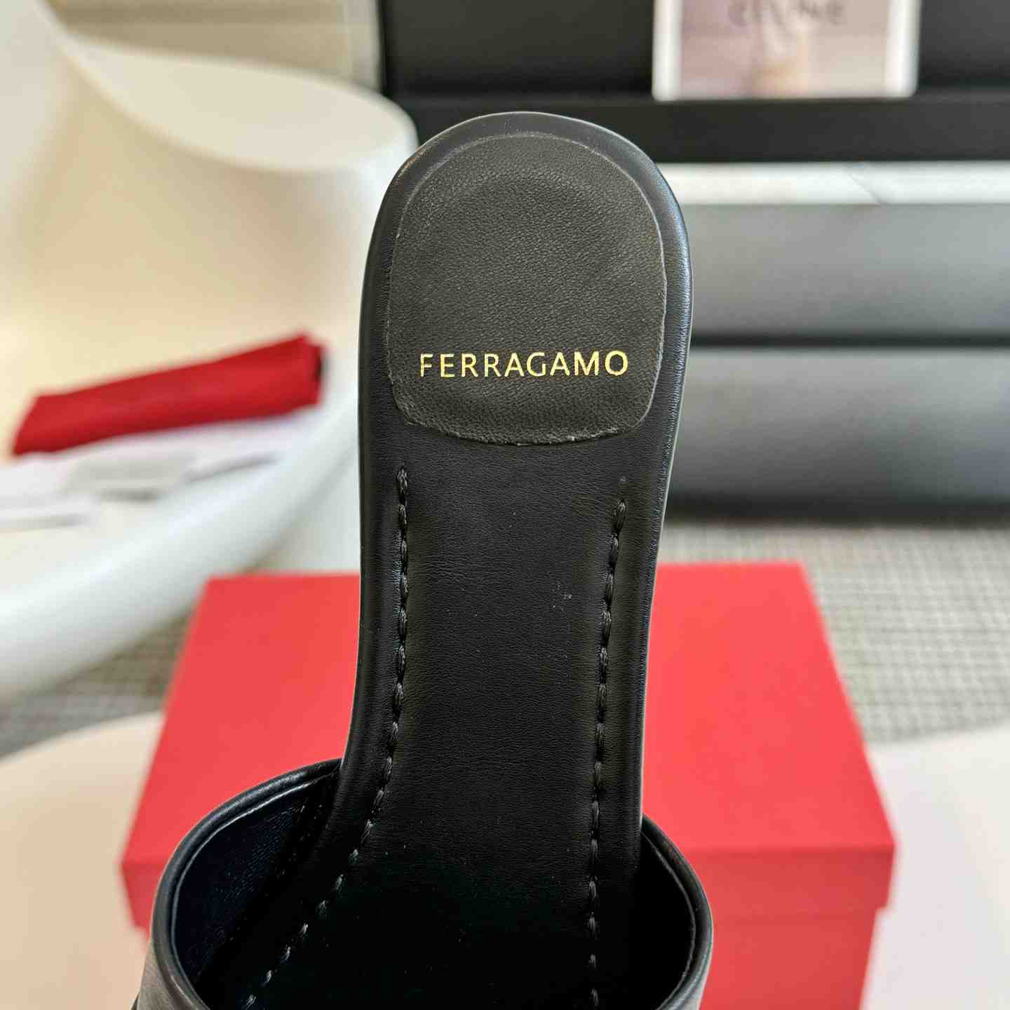 Ferragamo Women's Black Flat Slide With Gancini Ornament - 