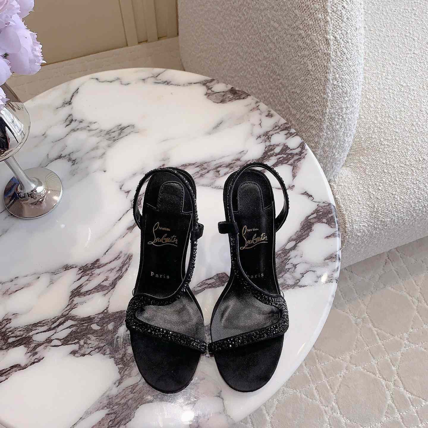 Christian Louboutin Black Suede Crystal Embellished Rosalie Sandals - 