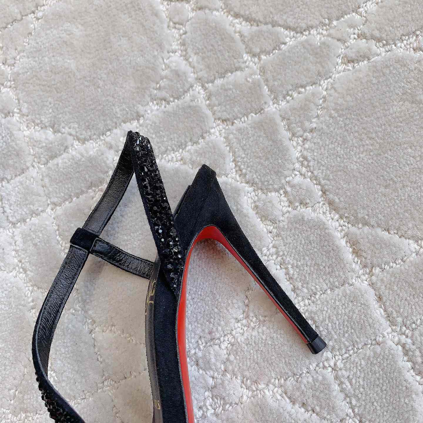 Christian Louboutin Black Suede Crystal Embellished Rosalie Sandals - 