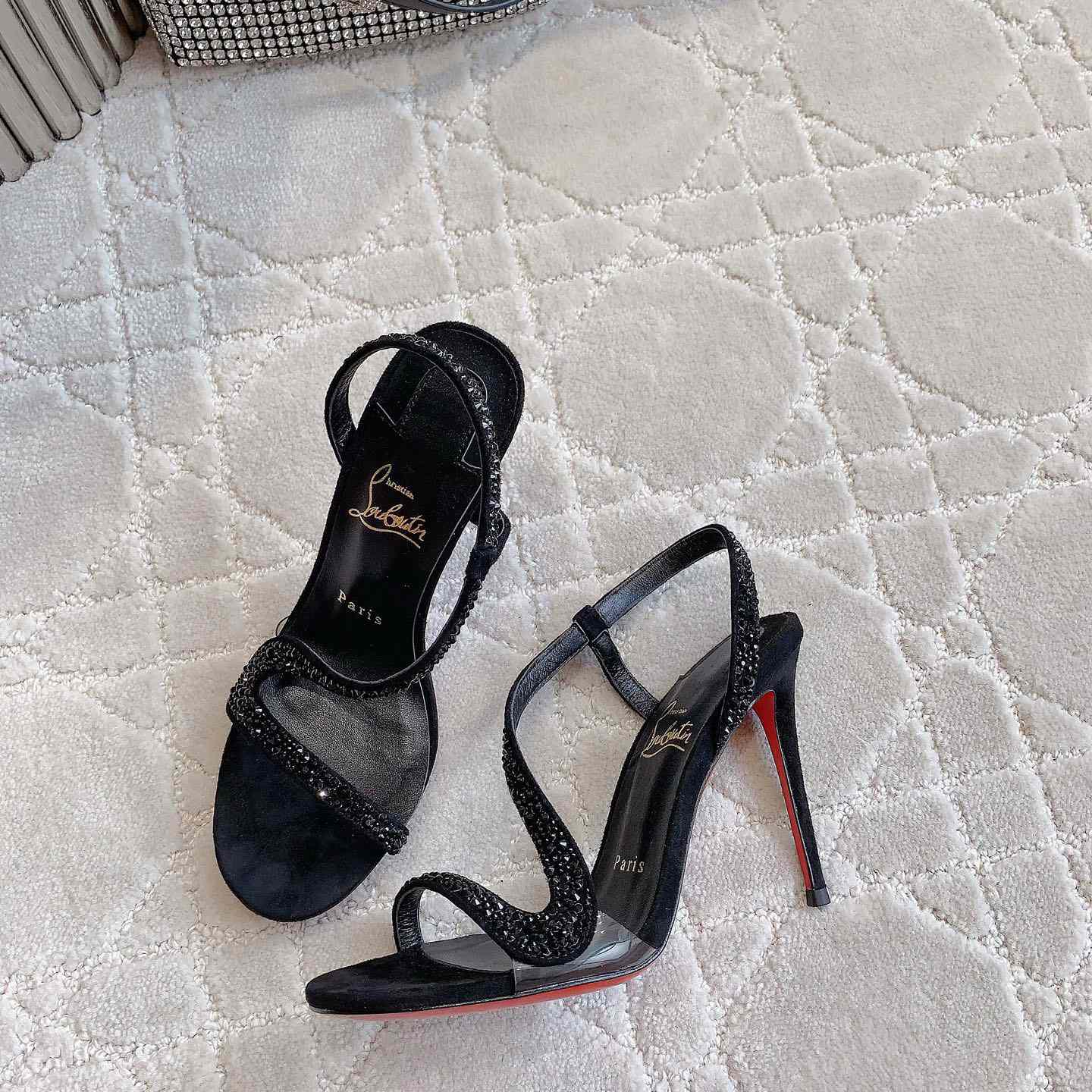 Christian Louboutin Black Suede Crystal Embellished Rosalie Sandals - 