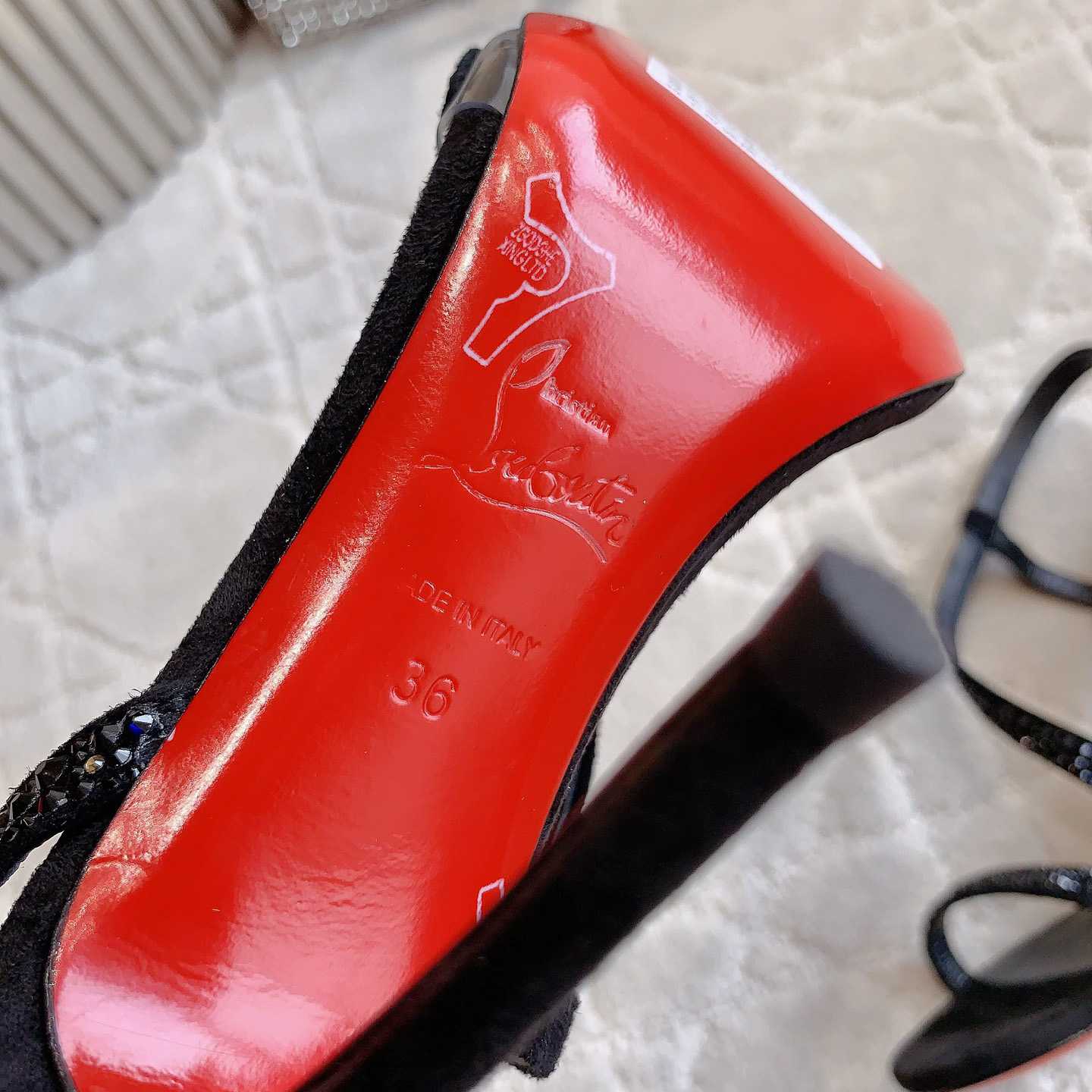 Christian Louboutin Black Suede Crystal Embellished Rosalie Sandals - 