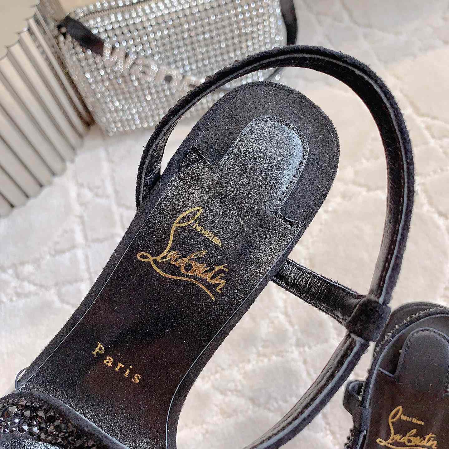 Christian Louboutin Black Suede Crystal Embellished Rosalie Sandals - 