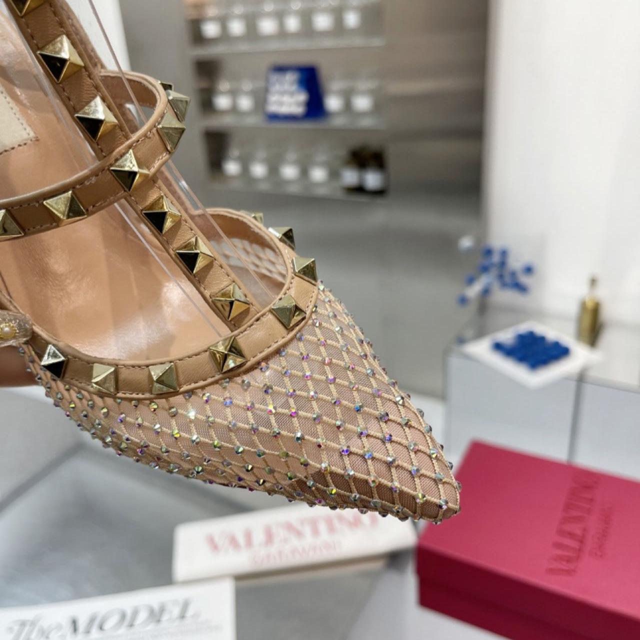 Valenti Rockstud Pumps Women Mesh With Crystals And Straps Apricot - 
