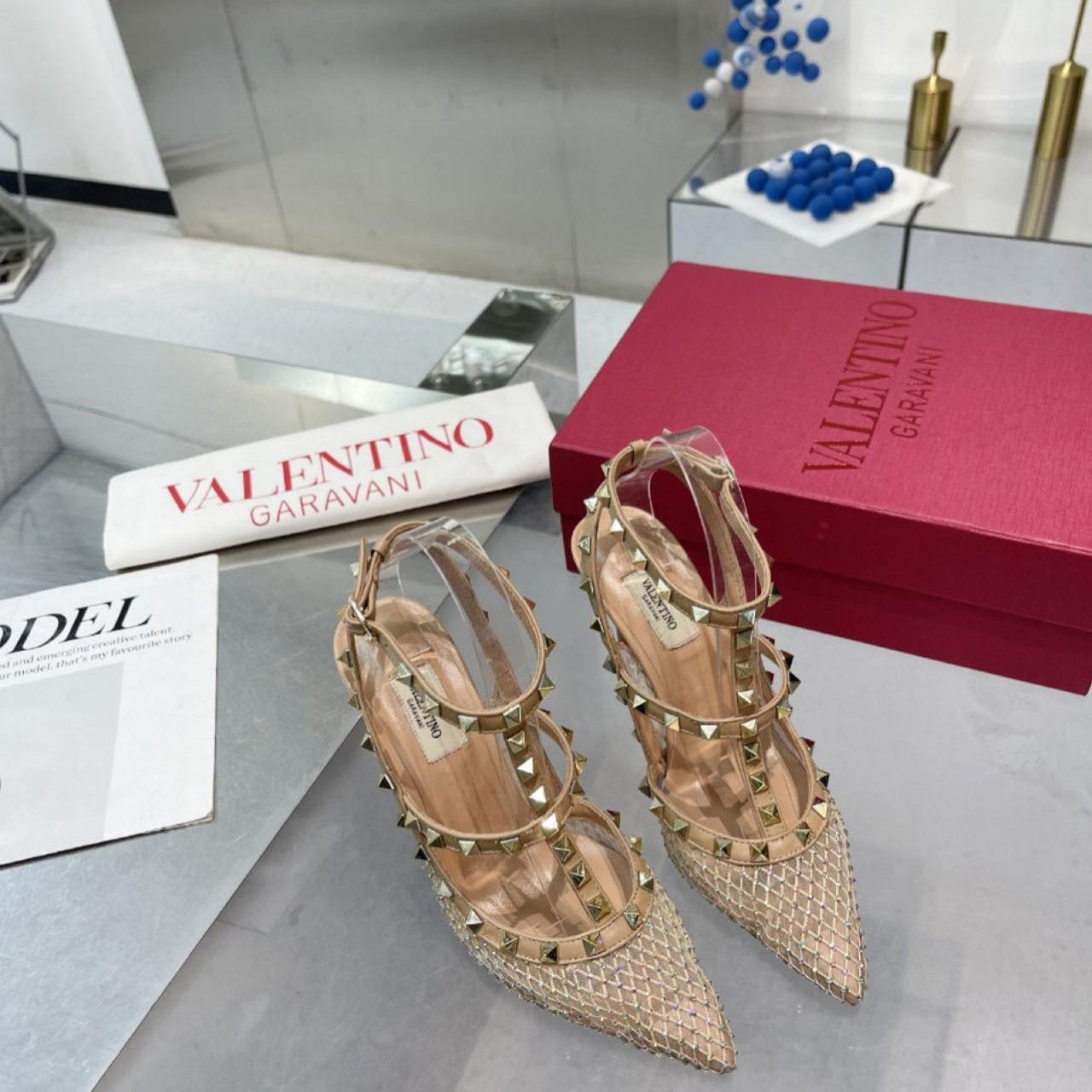 Valenti Rockstud Pumps Women Mesh With Crystals And Straps Apricot - 