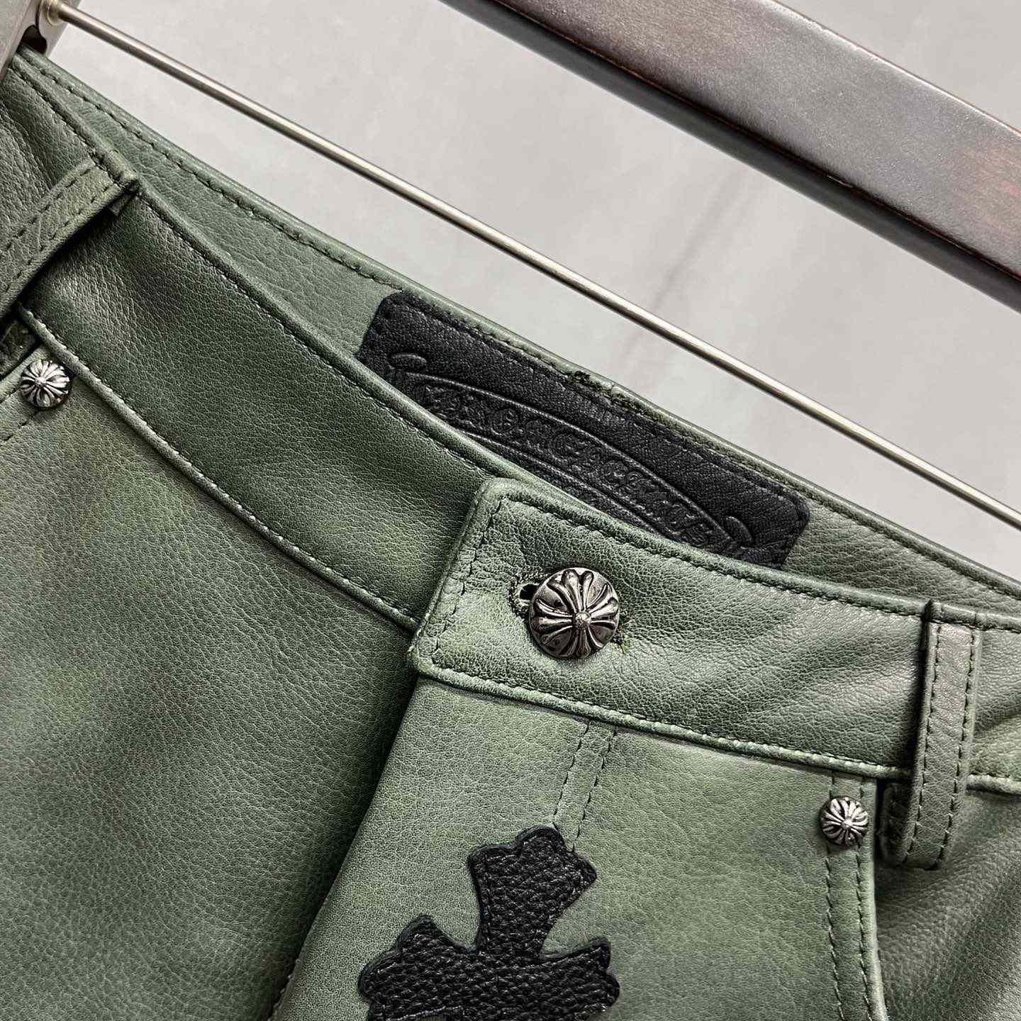 Chrome Heart Leather Cross Jeans - 