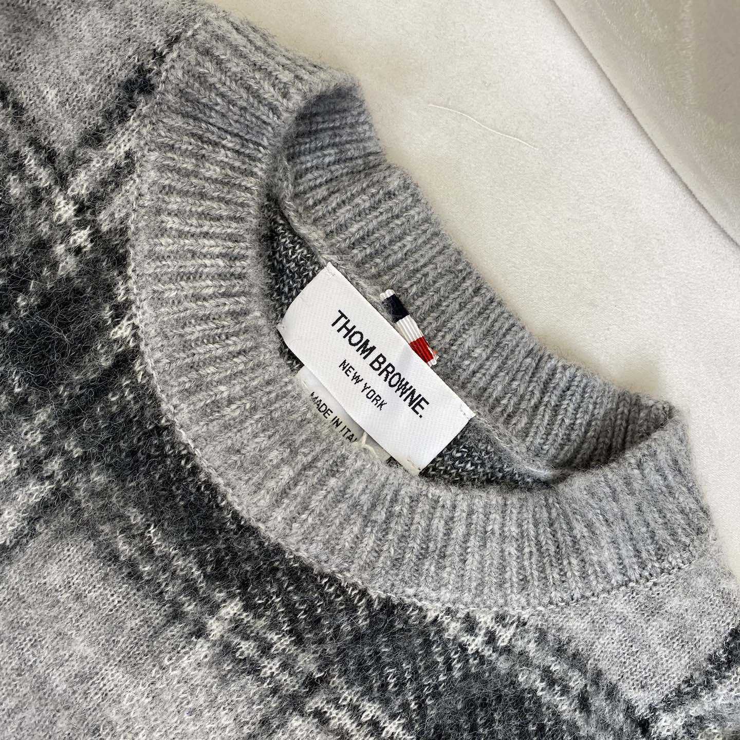 Thom Browne Mohair Check 4-Bar Crewneck - 