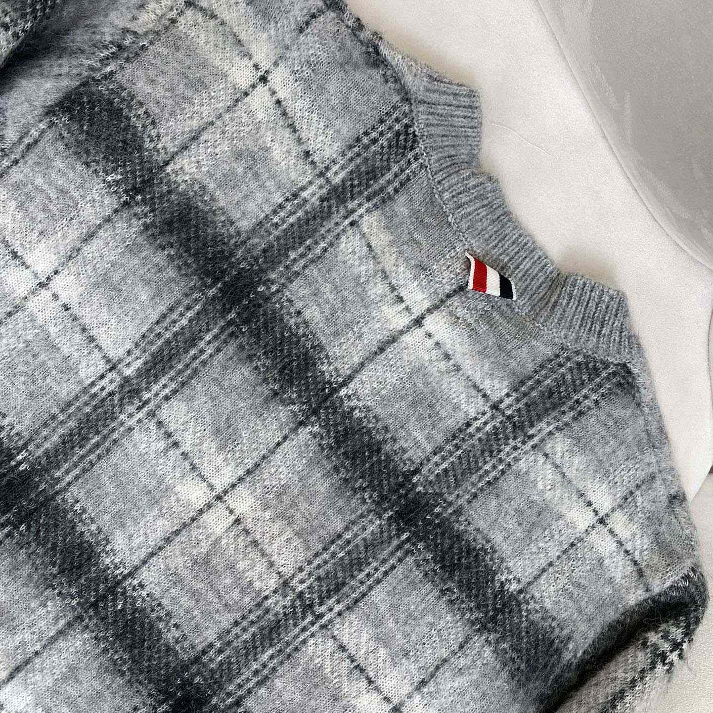Thom Browne Mohair Check 4-Bar Crewneck - 