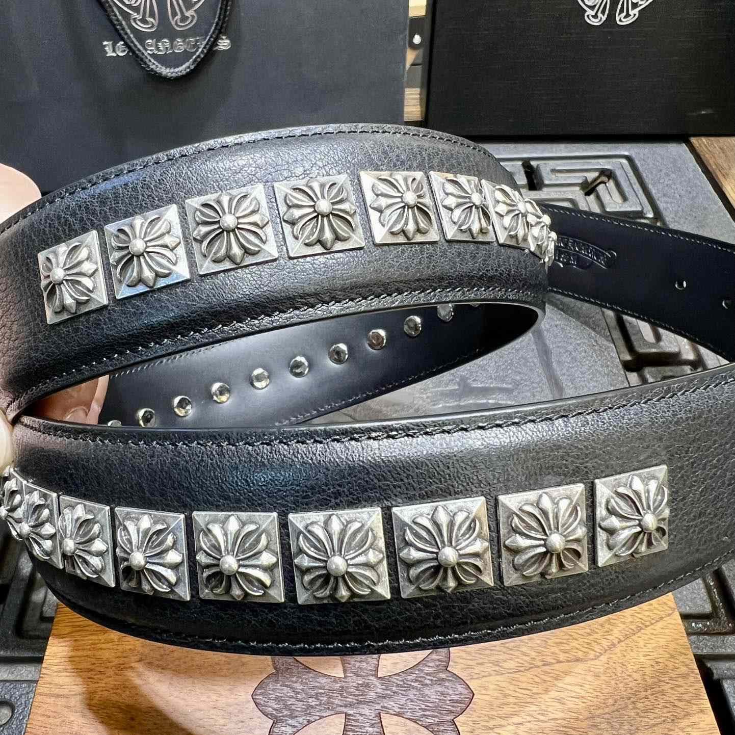 Chrome Hearts Retro Punk Rock Genuine Leather Belt   38MM - 