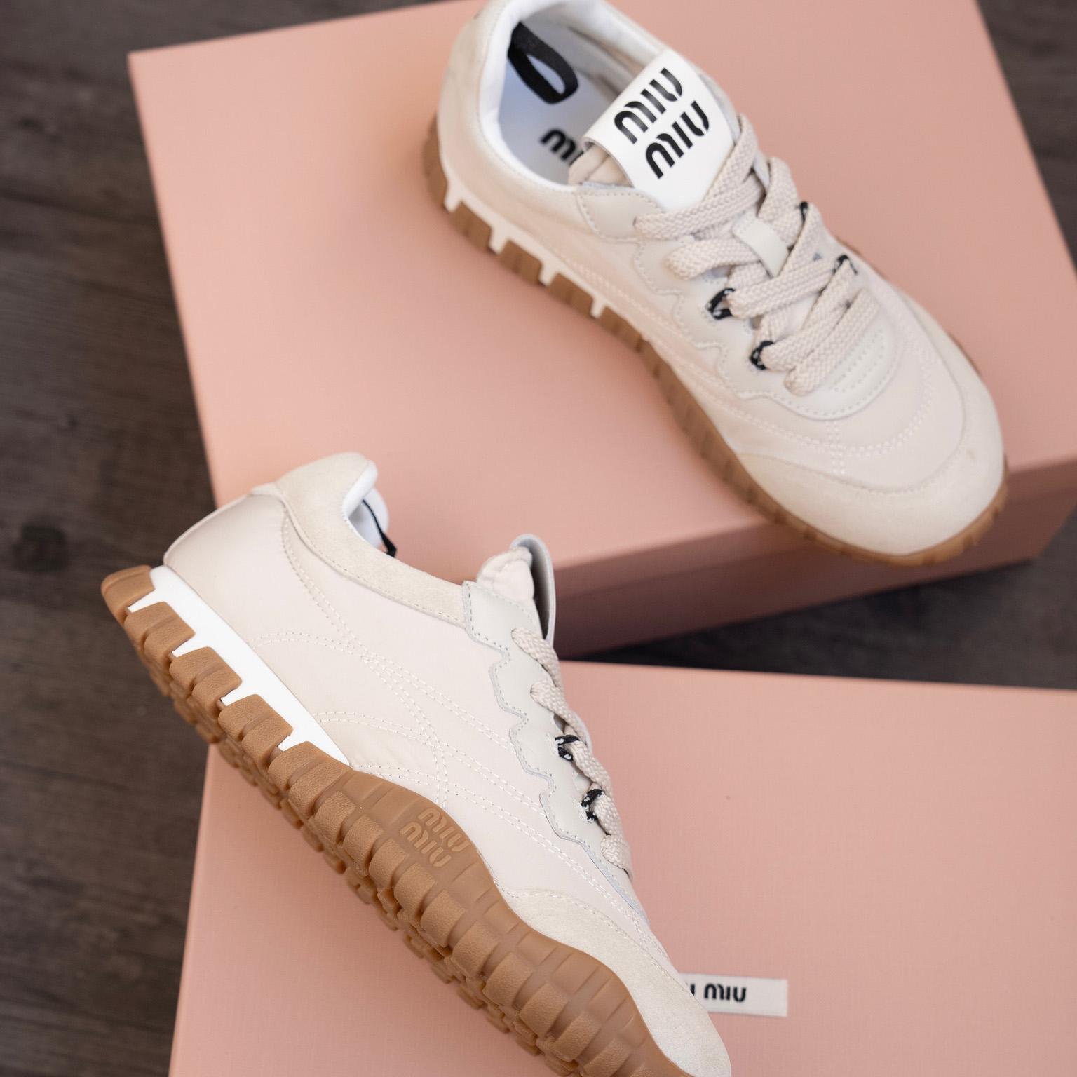 Miu Miu Tyre Technical Fabric And Suede Sneakers - 