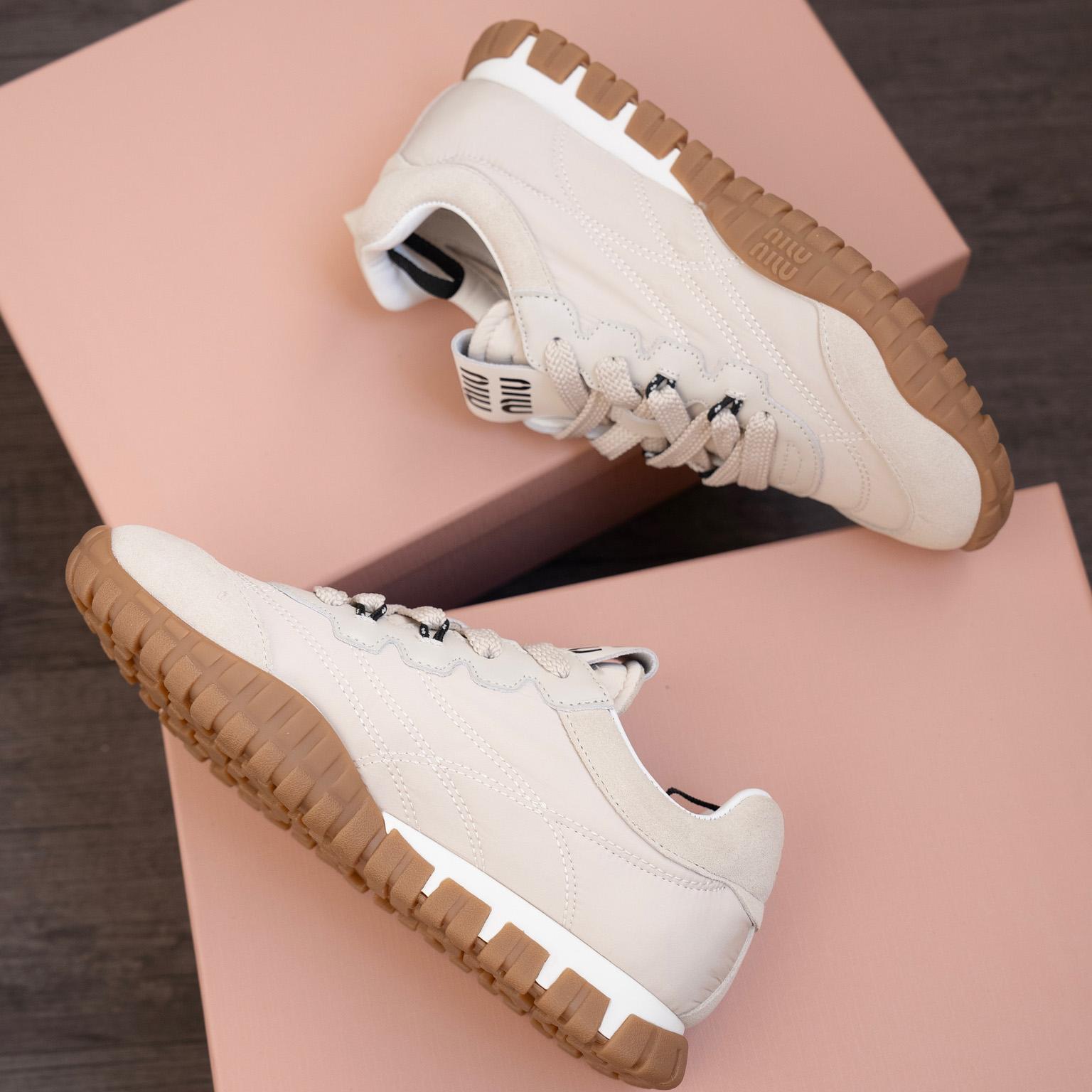 Miu Miu Tyre Technical Fabric And Suede Sneakers - 