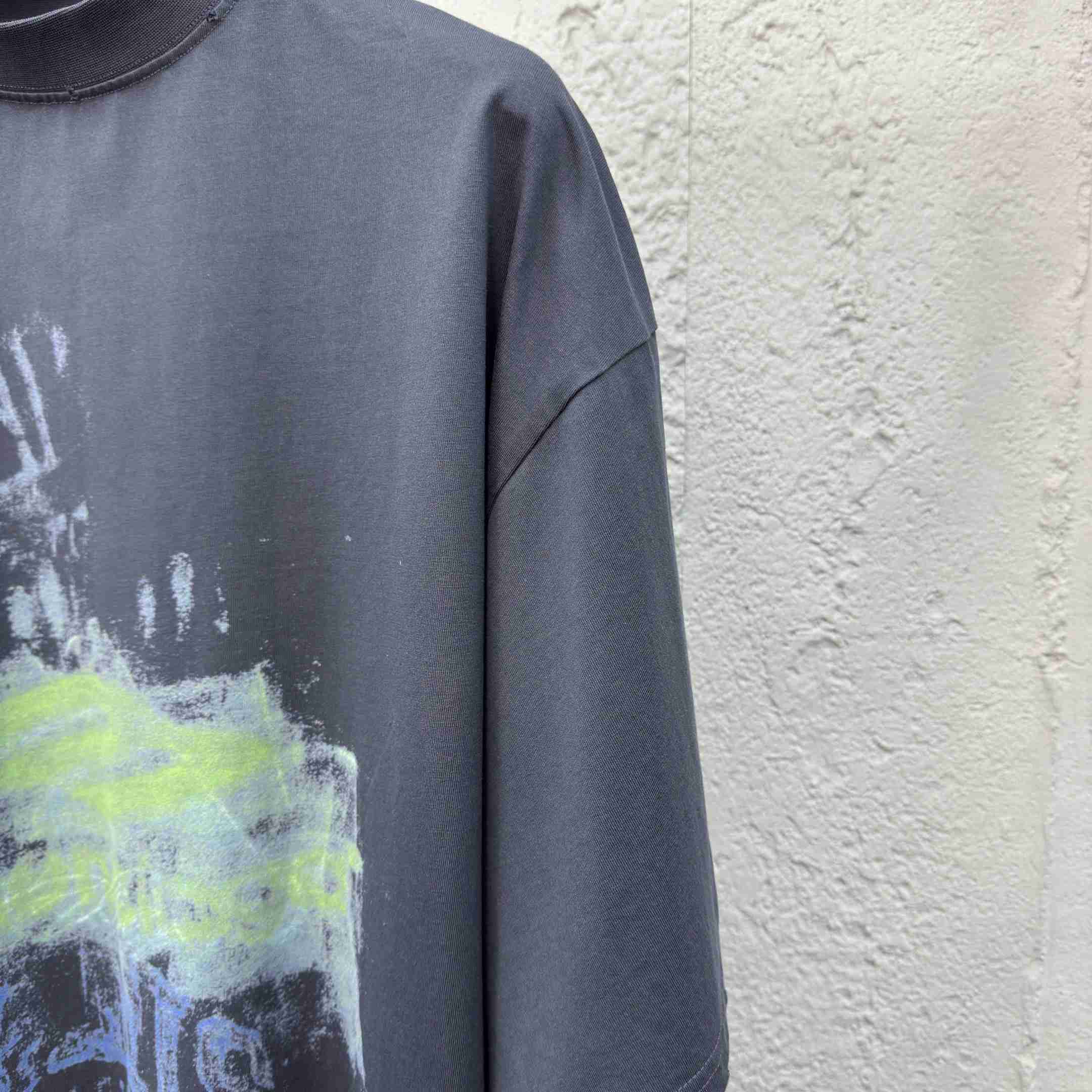 Balenciaga DIY Imprint Cropped T-Shirt In Washed Black Vintage Jersey - DesignerGu