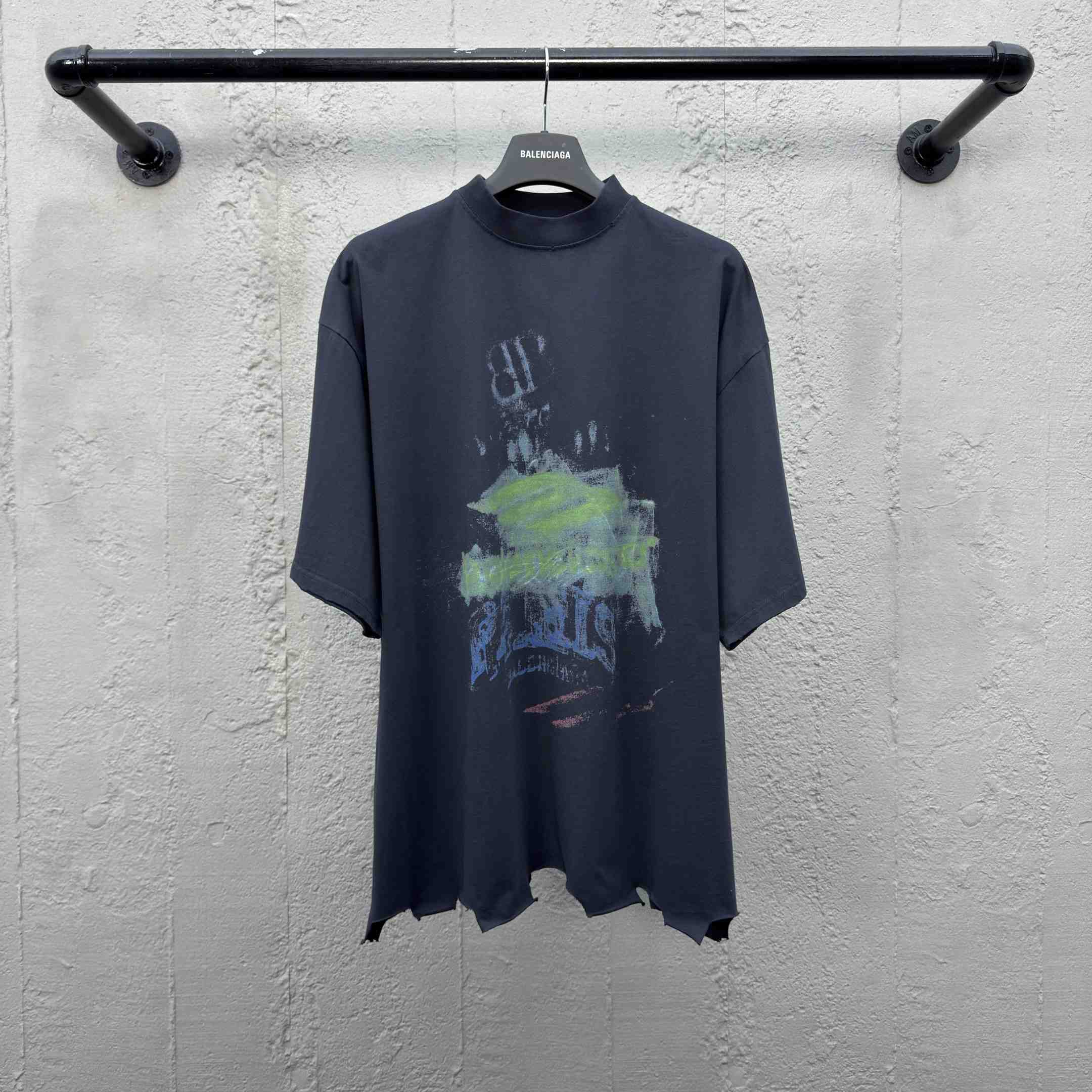 Balenciaga DIY Imprint Cropped T-Shirt In Washed Black Vintage Jersey - DesignerGu