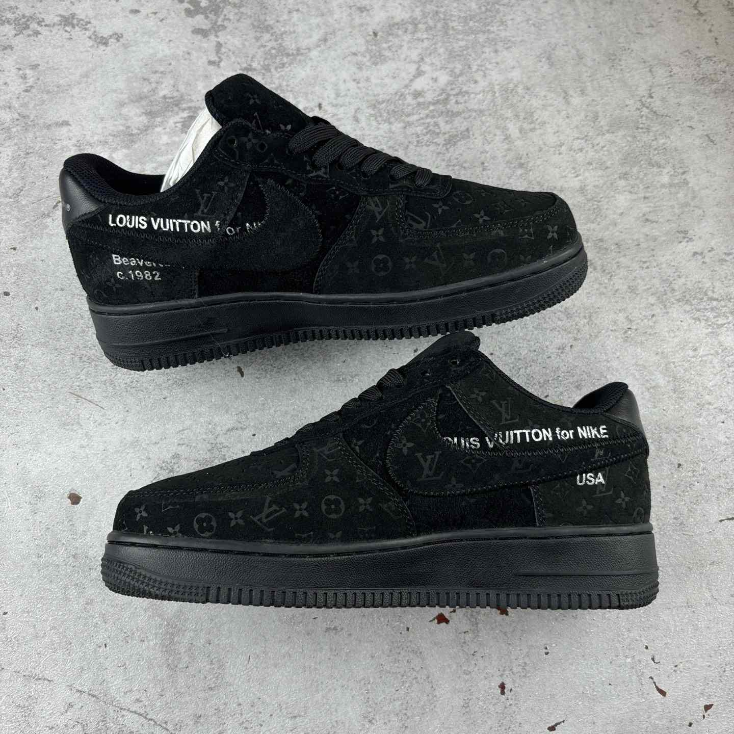 Nike x Louis Vuitton Air Force 1 Low 'Triple Black' - DesignerGu